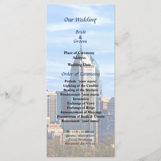 Philadelphia Pa Skyline II Hochzeitsprogramm Programm (Vorderseite)