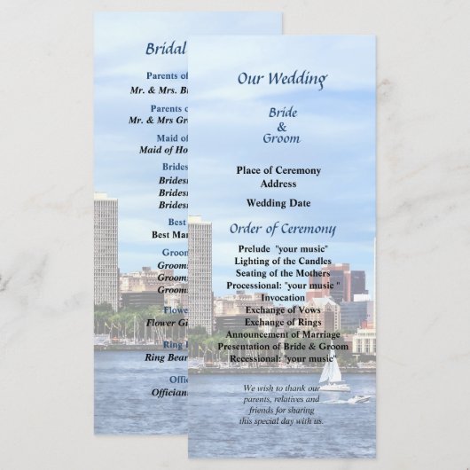 Philadelphia Pa Skyline Wedding Program Programm (Vorne/Hinten)
