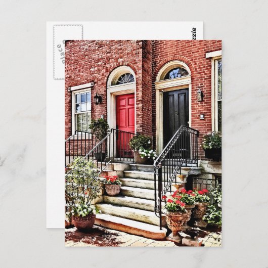 Philadelphia PA - Stadthaus mit Roten Geranien Postkarte (Vorne/Hinten)