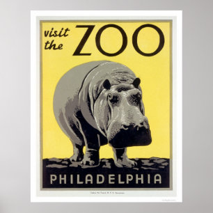 Philadelphia PA-Zoo-Flusspferd WPA 1936 Poster