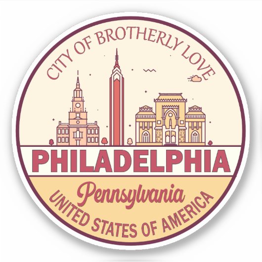 Philadelphia Pennsylvania City Skyline Emblem Aufkleber (Vorderseite)