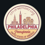 Philadelphia Pennsylvania City Skyline Emblem Magnet<br><div class="desc">Philadelphia minimalistisches, farbenfrohes Kunstdesign mit Denkmälern und Sehenswürdigkeiten der Stadt in Pennsylvania.</div>