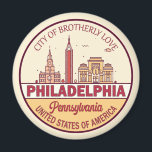 Philadelphia Pennsylvania City Skyline Emblem Magnet<br><div class="desc">Philadelphia minimalistisches, farbenfrohes Kunstdesign mit Denkmälern und Sehenswürdigkeiten der Stadt in Pennsylvania.</div>