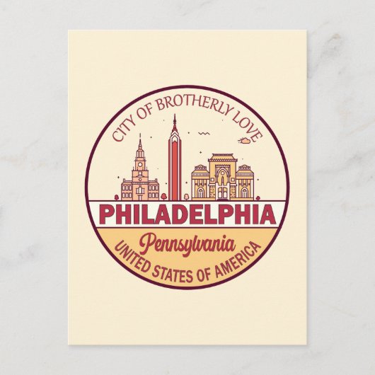 Philadelphia Pennsylvania City Skyline Emblem Postkarte (Vorderseite)