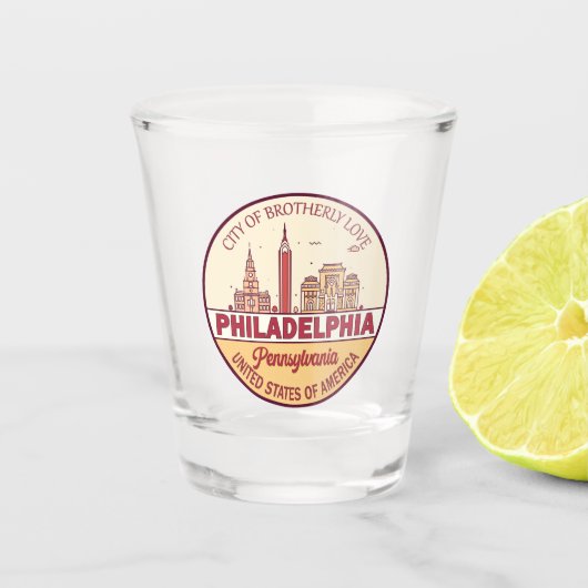 Philadelphia Pennsylvania City Skyline Emblem Schnapsglas (Vorderseite)