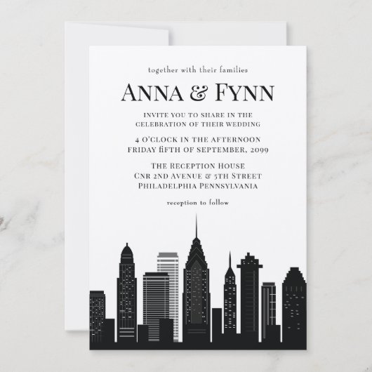 Philadelphia Pennsylvania City Skyline Wedding Inv Einladung (Vorderseite)