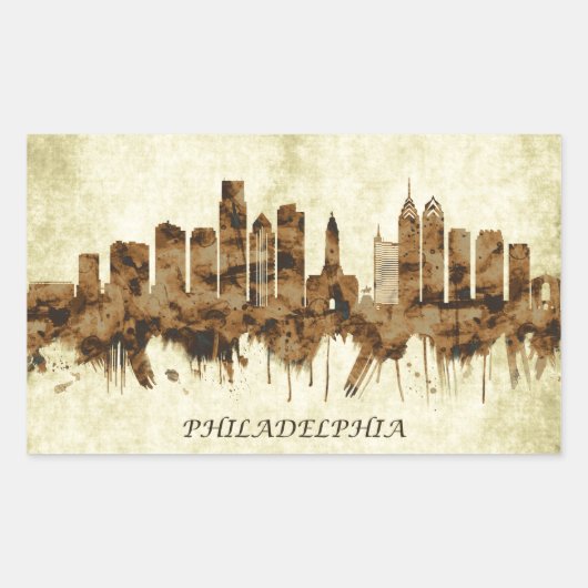 Philadelphia Pennsylvania Cityscape Rechteckiger Aufkleber (Vorderseite)