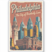 Philadelphia Pennsylvania Illustration Travel Art Aufkleber (Vorderseite)