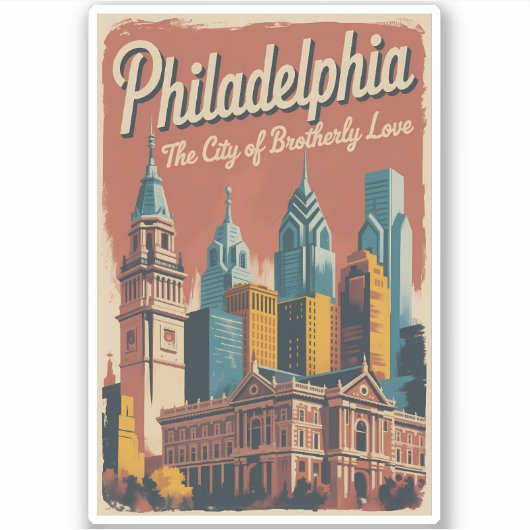 Philadelphia Pennsylvania Illustration Travel Art Aufkleber (Vorderseite)