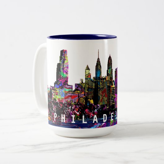 Philadelphia, Pennsylvania in Graffiti Zweifarbige Tasse (Vorderseite Links)