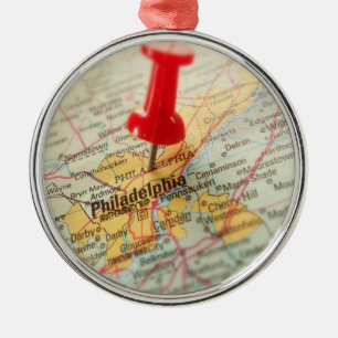 Philadelphia Pennsylvania Map Button Ornament Aus Metall