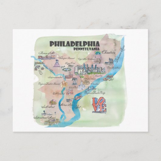 Philadelphia Pennsylvania Retro Vintage Karte (Vorderseite)