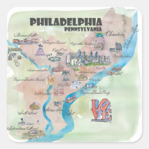 Philadelphia Pennsylvania Retro Vintage Karte Quadratischer Aufkleber