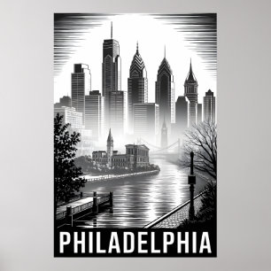 Philadelphia Pennsylvania Schwarz Weiß Holzschnitt Poster