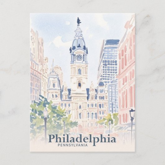 Philadelphia Pennsylvania USA Watercolor Travel Postkarte (Vorderseite)