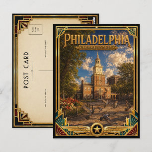 Philadelphia Pennsylvania Vintage Art Deco Golden Postkarte