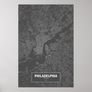 Philadelphia, Pennsylvania (weiß auf Schwarzem) Poster