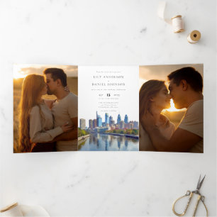 Philadelphia QR Code 3 Foto Hochzeit Dreifach Gefaltete Einladung