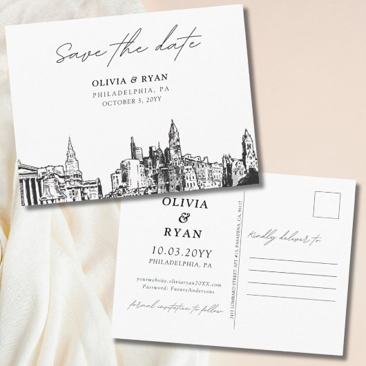 Philadelphia Save the Date Postcard Wedding Postkarte