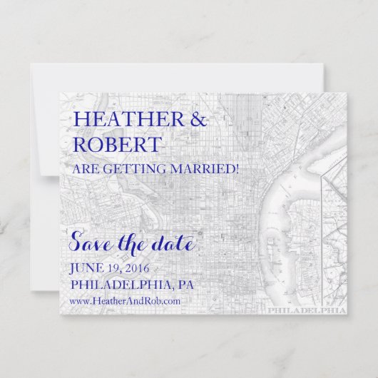 Philadelphia Save the Date - Vintage Karte (grau) (Vorderseite)