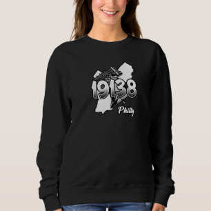 Philadelphia-Silhouette mit Postleitzahl 19138 und Sweatshirt