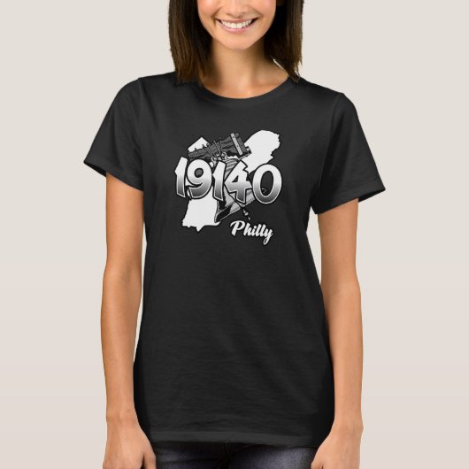 Philadelphia-Silhouette mit Zip Code 19140 und Li T-Shirt (Vorderseite)