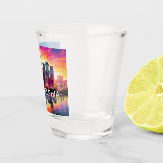 Philadelphia Skyline Abstrakt Art Schnapsglas (Rechts)