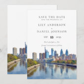Philadelphia Skyline Aquarell Elegante Hochzeit Save The Date (Vorne/Hinten)