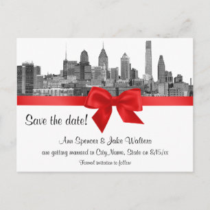Philadelphia Skyline Ätzung BW Rot Save-the-Date-K Ankündigungspostkarte
