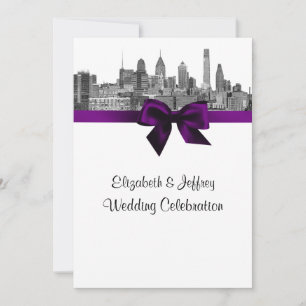 Philadelphia Skyline Ätzung SW Lila V Hochzeit Einladung