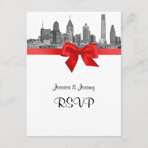 Philadelphia Skyline Ätzung SW Rot RSVP 1 Einladungspostkarte