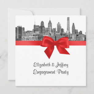 Philadelphia Skyline Ätzung SW Rot Verlobungsparty Einladung