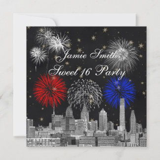 Philadelphia Skyline Black Gold Star Sweet 16 FW Einladung