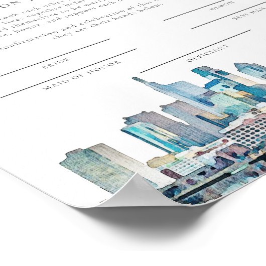 PHILADELPHIA-Skyline-Ehezertifikat Poster (Ecke)