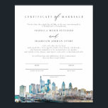 PHILADELPHIA-Skyline-Ehezertifikat Poster<br><div class="desc">Dieses Heiratszertifikat enthält ein Aquarellbild der Skyline Philadelphia. Editieren Sie einfach *most* und ändern Sie die Schriftart, um Ihre Zeremonie und den Stil des Paares zu erfüllen. Für die beste Qualität sollten Sie sicherstellen, dass Sie mattes Papier verwenden, sodass die Unterschrift nicht verschmutzt. Dieses Hochzeitszertifikat ist die perfekte Ergänzung zu...</div>