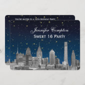 Philadelphia Skyline Etch Blue Starry Sweet 16 H Einladung (Vorne/Hinten)