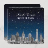 Philadelphia Skyline Etch Blue Starry Sweet 16 H Einladung (Vorne/Hinten)