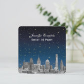 Philadelphia Skyline Etch Blue Starry Sweet 16 H Einladung (Stehend Vorderseite)