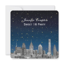 Philadelphia Skyline Etch Blue Starry Sweet 16 H