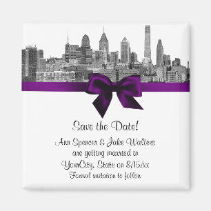 Philadelphia Skyline Etch BW Lila Save the Date Magnet