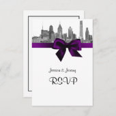 Philadelphia Skyline Etch BW Lila UAWG Menu RSVP Karte (Vorne/Hinten)