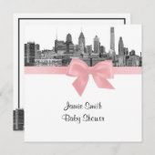 Philadelphia Skyline Etch BW Pink Baby Dusche Einladung (Vorne/Hinten)