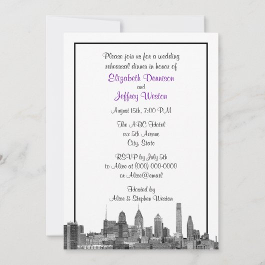 Philadelphia Skyline Etch BW Purp V Probe Einladung (Rückseite)