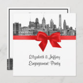 Philadelphia Skyline Etch BW Red Engagement Party Einladung (Vorne/Hinten)