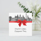 Philadelphia Skyline Etch BW Red Engagement Party Einladung (Stehend Vorderseite)