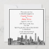 Philadelphia Skyline Etch BW Red Engagement Party Einladung (Rückseite)