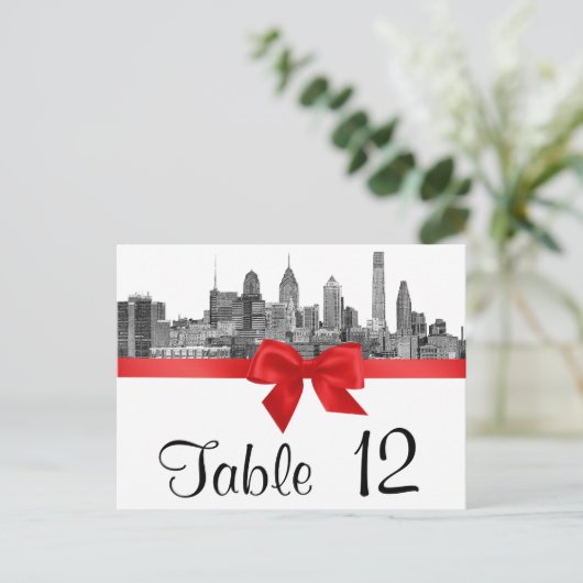 Philadelphia Skyline Etch BW Red Tischnummer (Stehend Vorderseite)