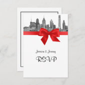 Philadelphia Skyline Etch BW Red UAWG Menu RSVP Karte (Vorne/Hinten)