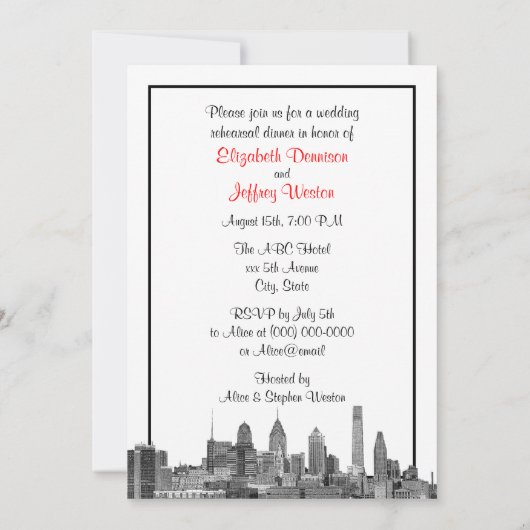 Philadelphia Skyline Etch BW Red V Probe Einladung (Rückseite)