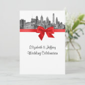 Philadelphia Skyline Etch BW Red V Wedding Einladung (Stehend Vorderseite)